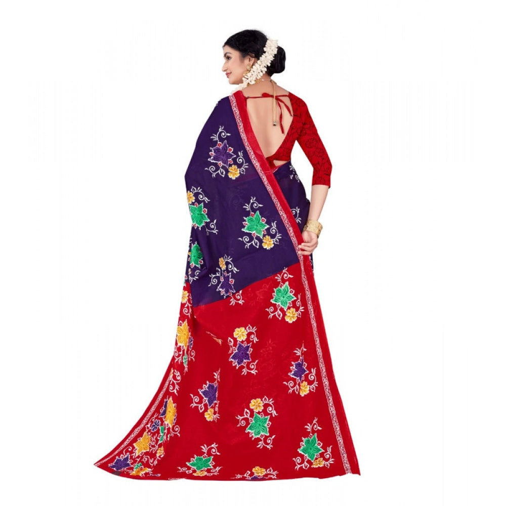 Women's Soft Pure Cotton Printed Saree With Unstitched Blouse 5.5Mtr (Multicolor)
