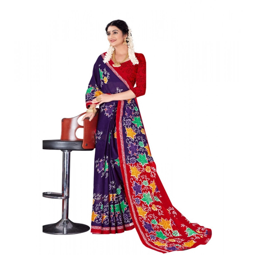 Women's Soft Pure Cotton Printed Saree With Unstitched Blouse 5.5Mtr (Multicolor)