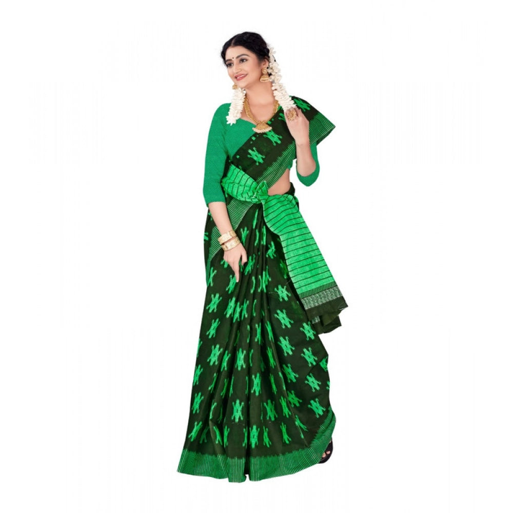Women's Soft Pure Cotton Printed Saree With Unstitched Blouse 5.5Mtr (Green)