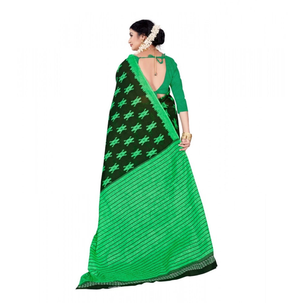 Women's Soft Pure Cotton Printed Saree With Unstitched Blouse 5.5Mtr (Green)