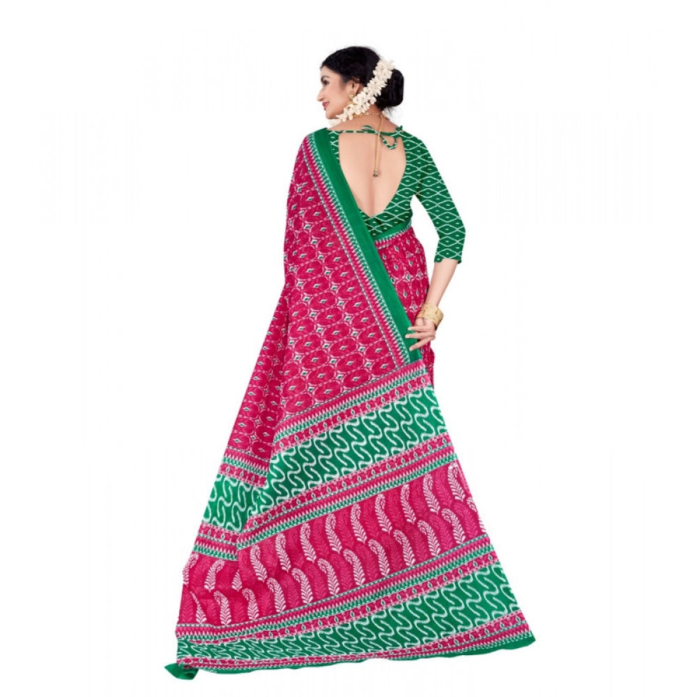 Women's Soft Pure Cotton Printed Saree With Unstitched Blouse 5.5Mtr (Pink)