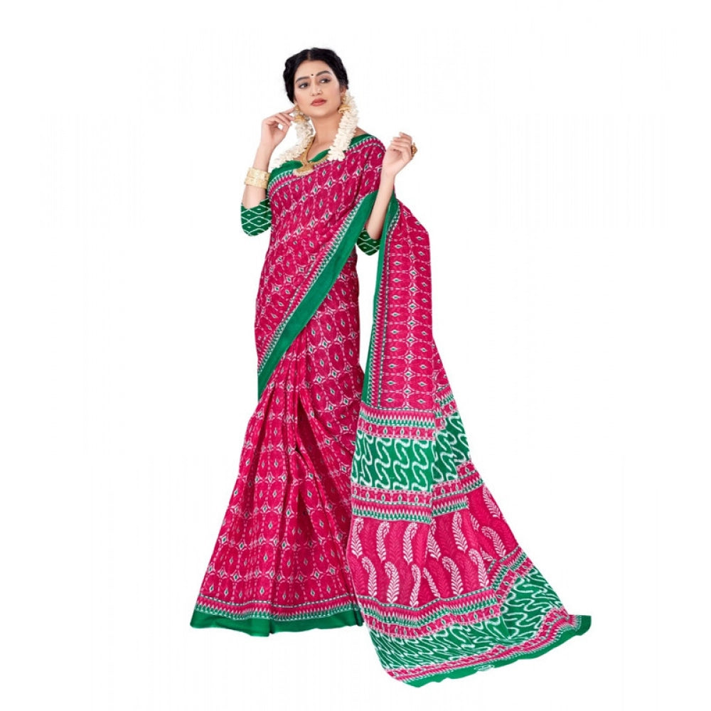 Women's Soft Pure Cotton Printed Saree With Unstitched Blouse 5.5Mtr (Pink)