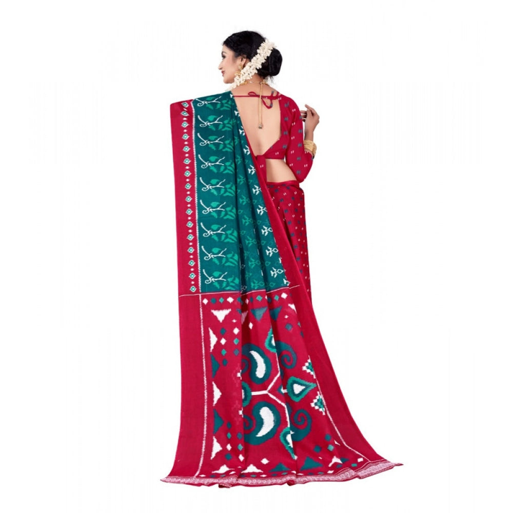 Women's Soft Pure Cotton Printed Saree With Unstitched Blouse 5.5Mtr (Multicolor)