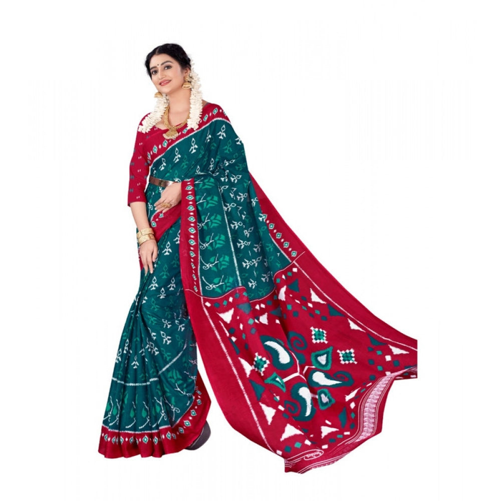 Women's Soft Pure Cotton Printed Saree With Unstitched Blouse 5.5Mtr (Multicolor)