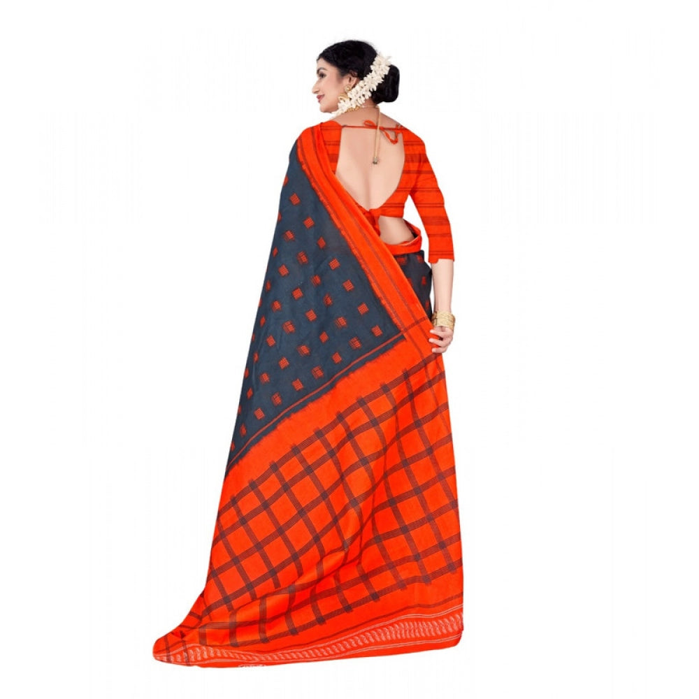 Women's Soft Pure Cotton Printed Saree With Unstitched Blouse 5.5Mtr (Grey)