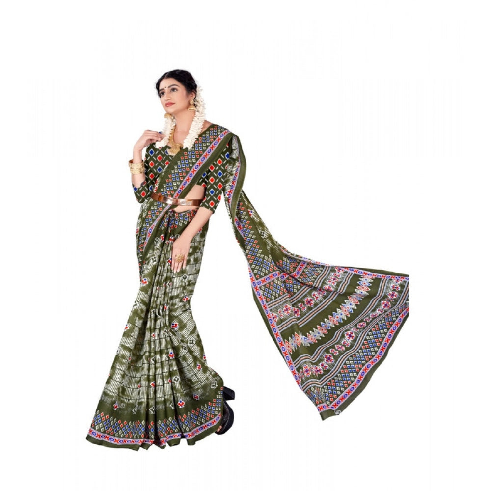 Women's Soft Pure Cotton Printed Saree With Unstitched Blouse 5.5Mtr (Multicolor)