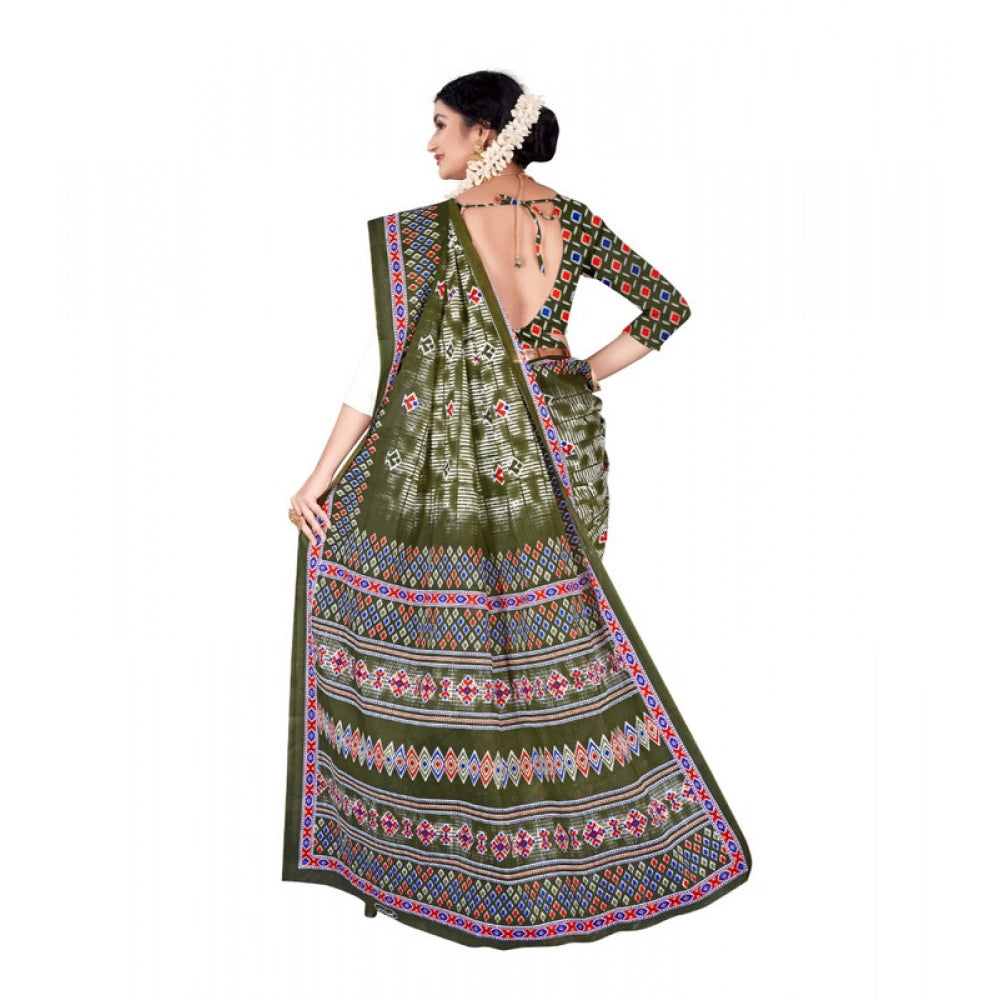 Women's Soft Pure Cotton Printed Saree With Unstitched Blouse 5.5Mtr (Multicolor)